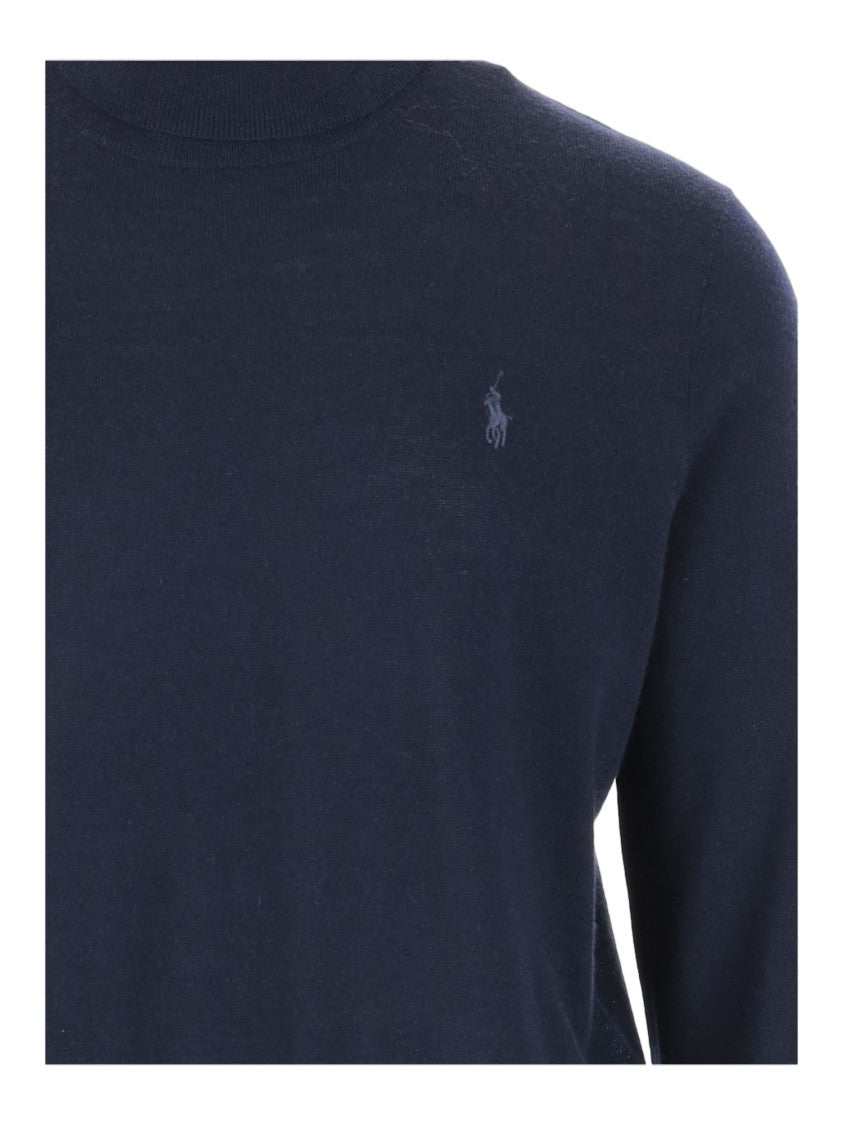 Polo Ralph Lauren Navy Embroidered Logo Turtleneck Wool Sweater