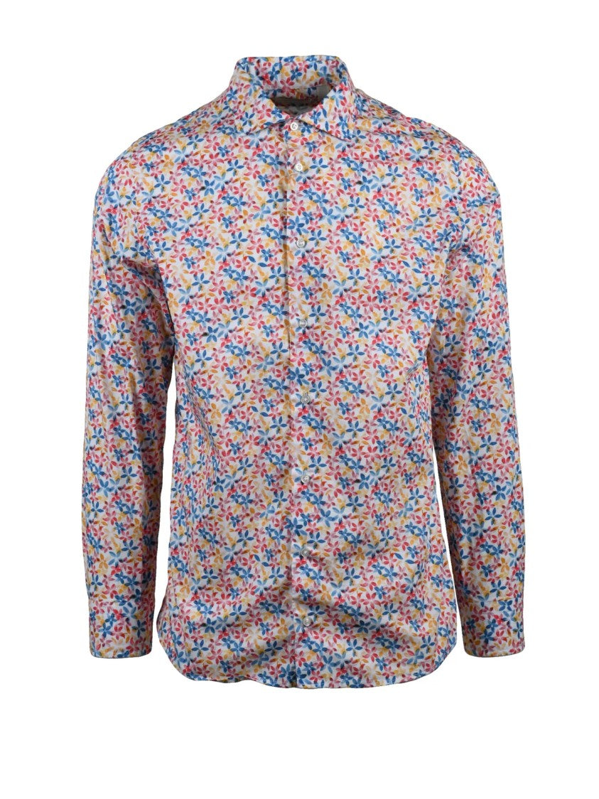 Altemflower Red Cotton Leaf-Pattern Shirt