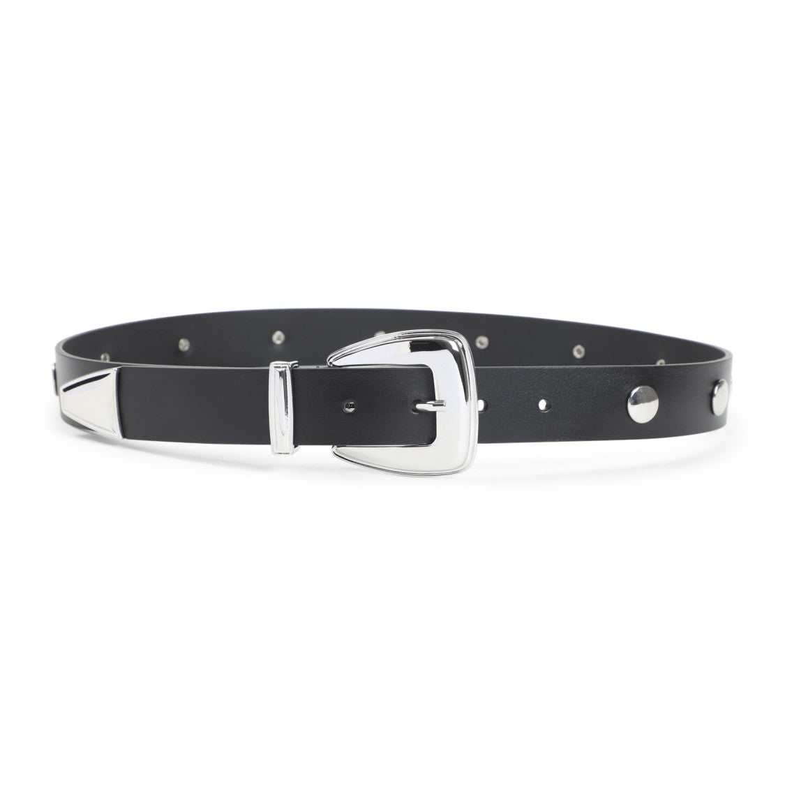 The Frankie Shop Black Leather Belt With Silver Studs And Polished Buckle