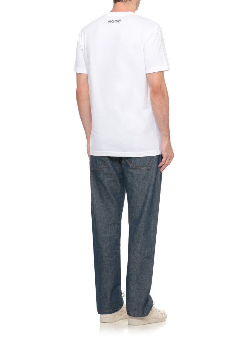 Moschino White Sunglasses Print Chest Pocket Cotton T-Shirt