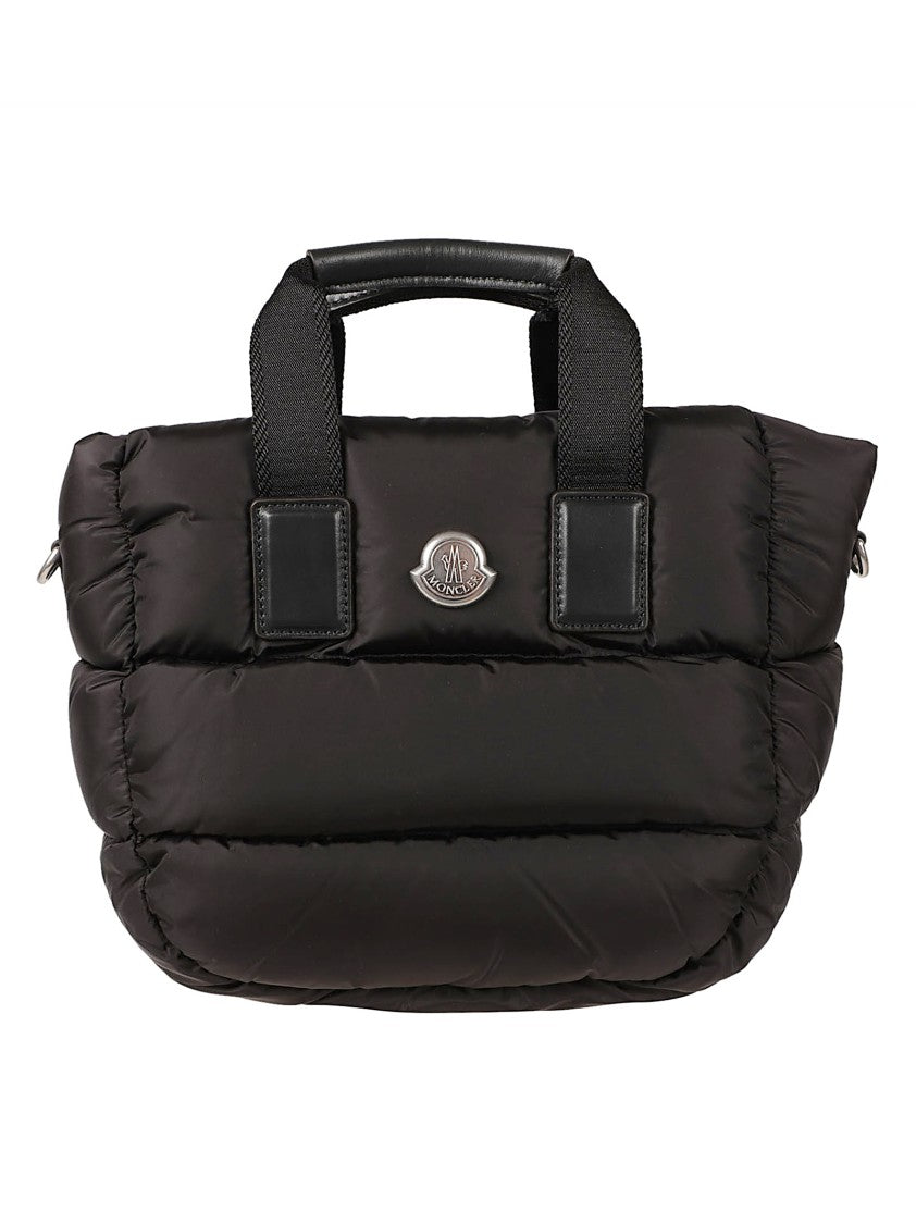 Moncler Compact Quilted Handbag With Leather Accents And Metallic Emblem