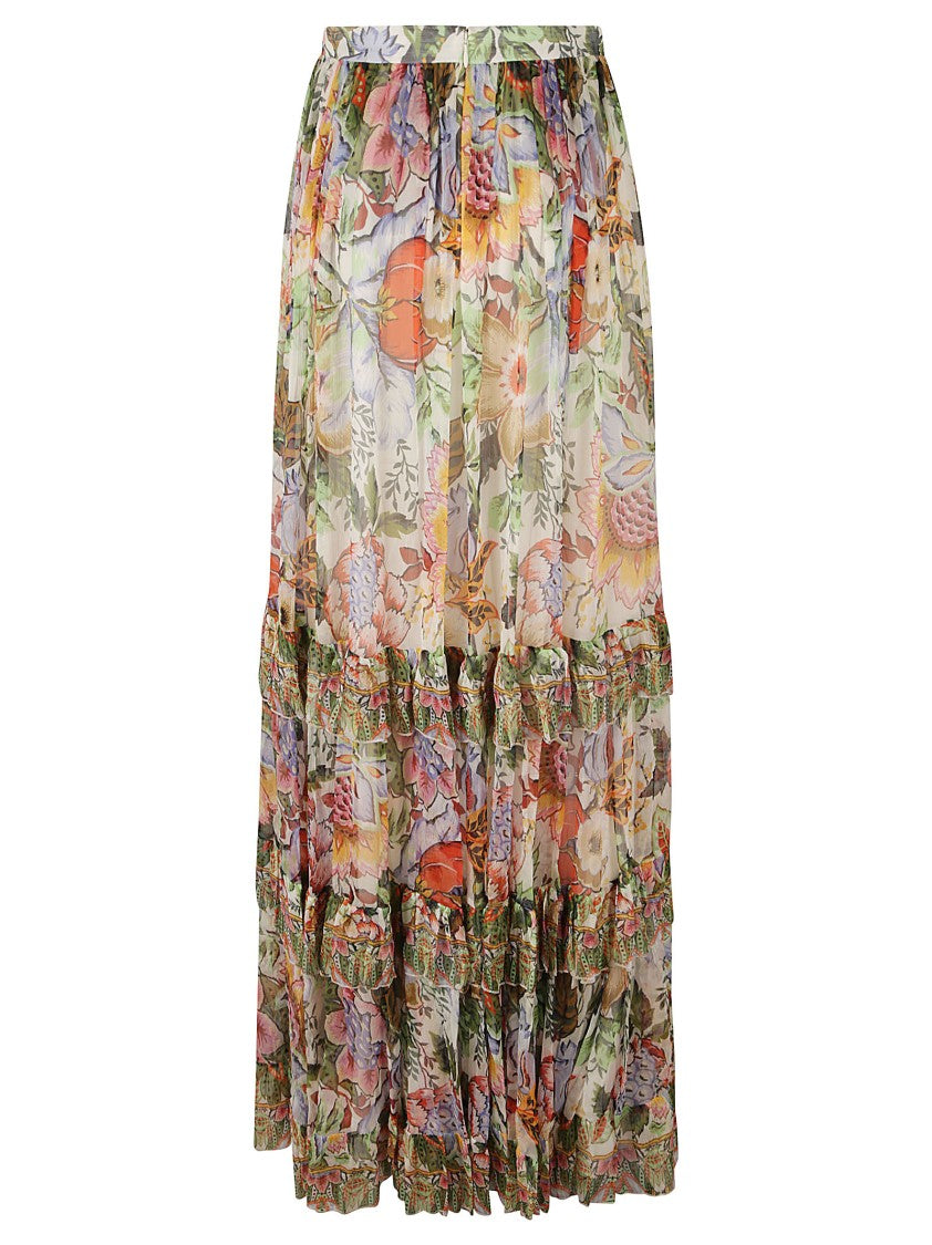 Etro Flowing Silk Skirt With Floral Print