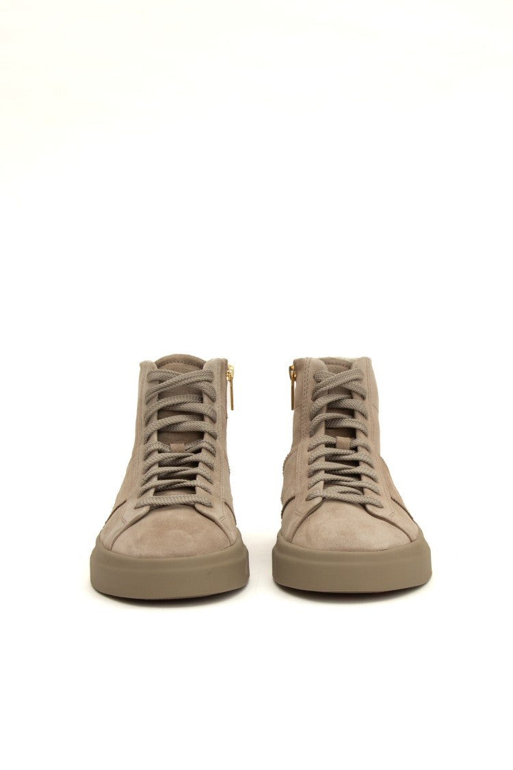 Santoni Mid-Top Suede Double-Buckle Sneakers