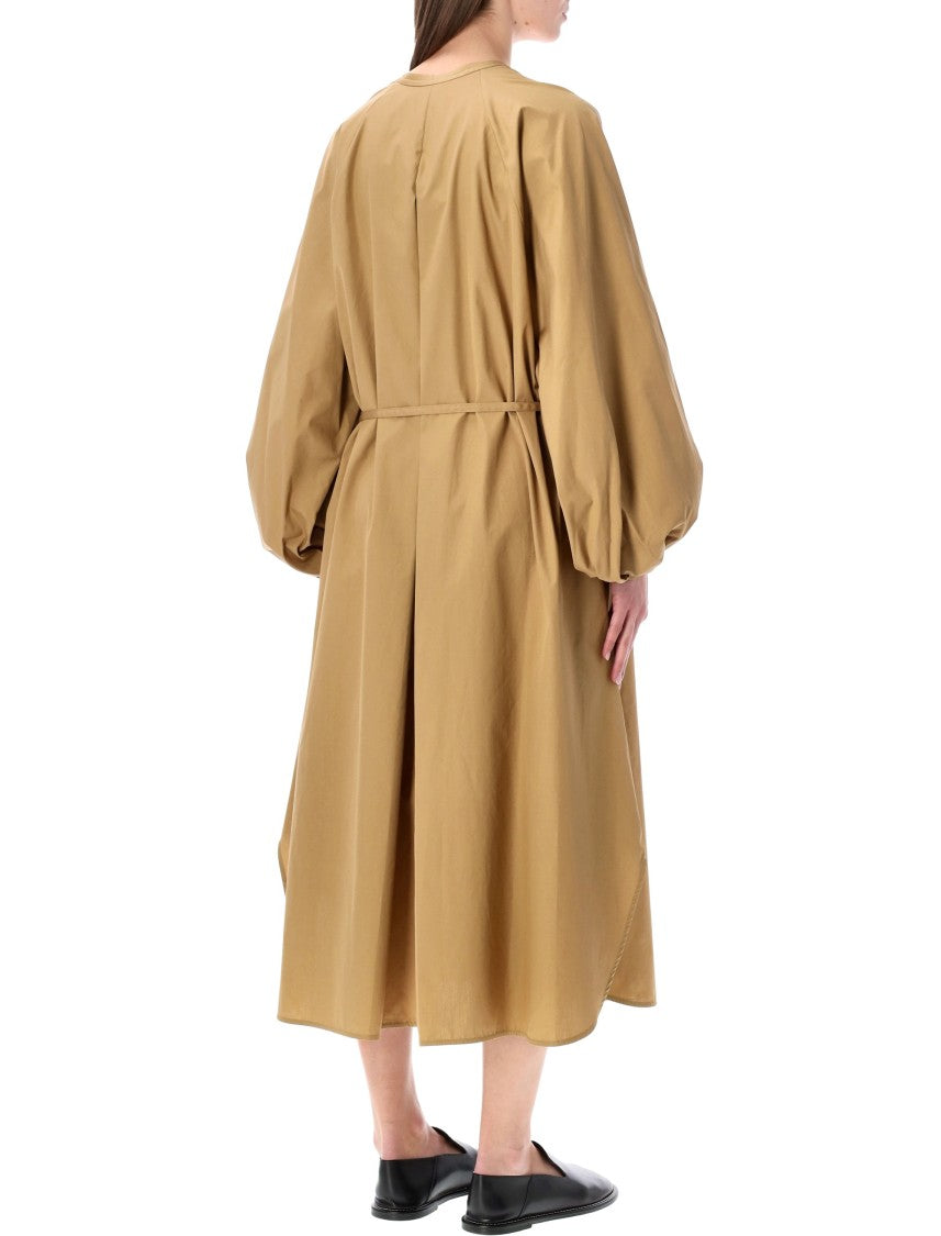 Loulou Studio Cotton Poplin Midi Dress With Stand Collar And Fabric Belt