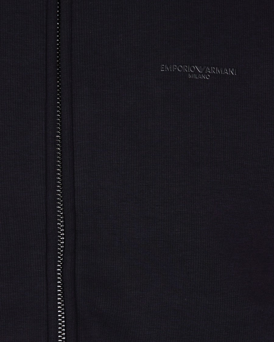 Emporio Armani Navy Blue Hoodie With Plush Chenille Interior