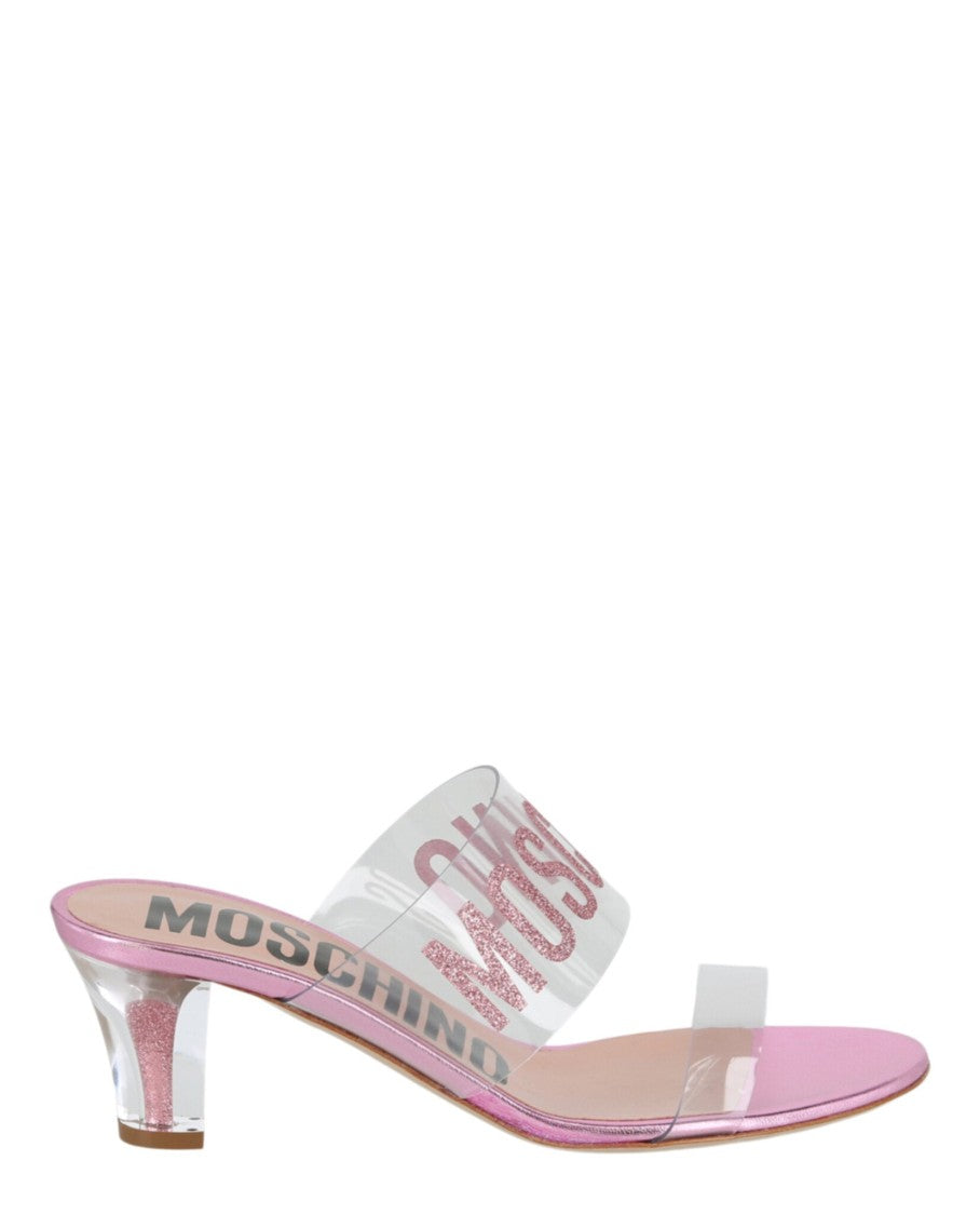 Moschino Glitter Logo Heel Sandals