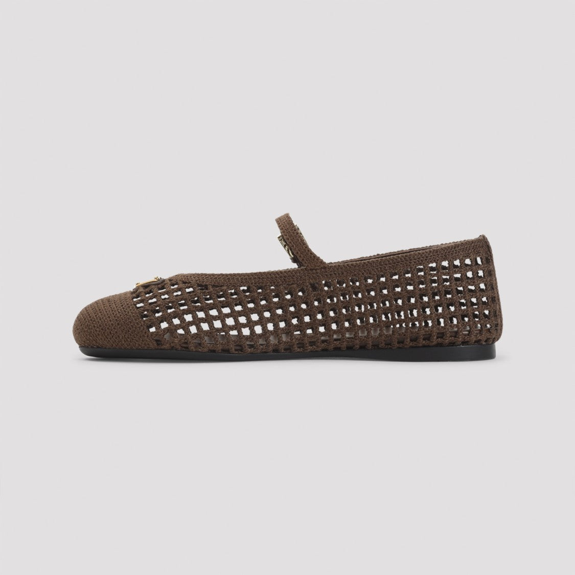 Prada Open-Weave Brown Ballerinas With Slim Instep Strap