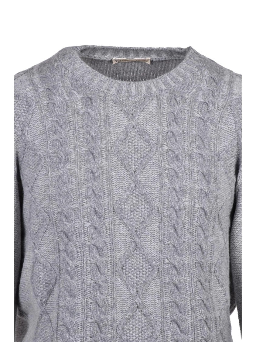 Cashmere Company P. Textured Cable Knit Crew Neck Sweater In Light Grey