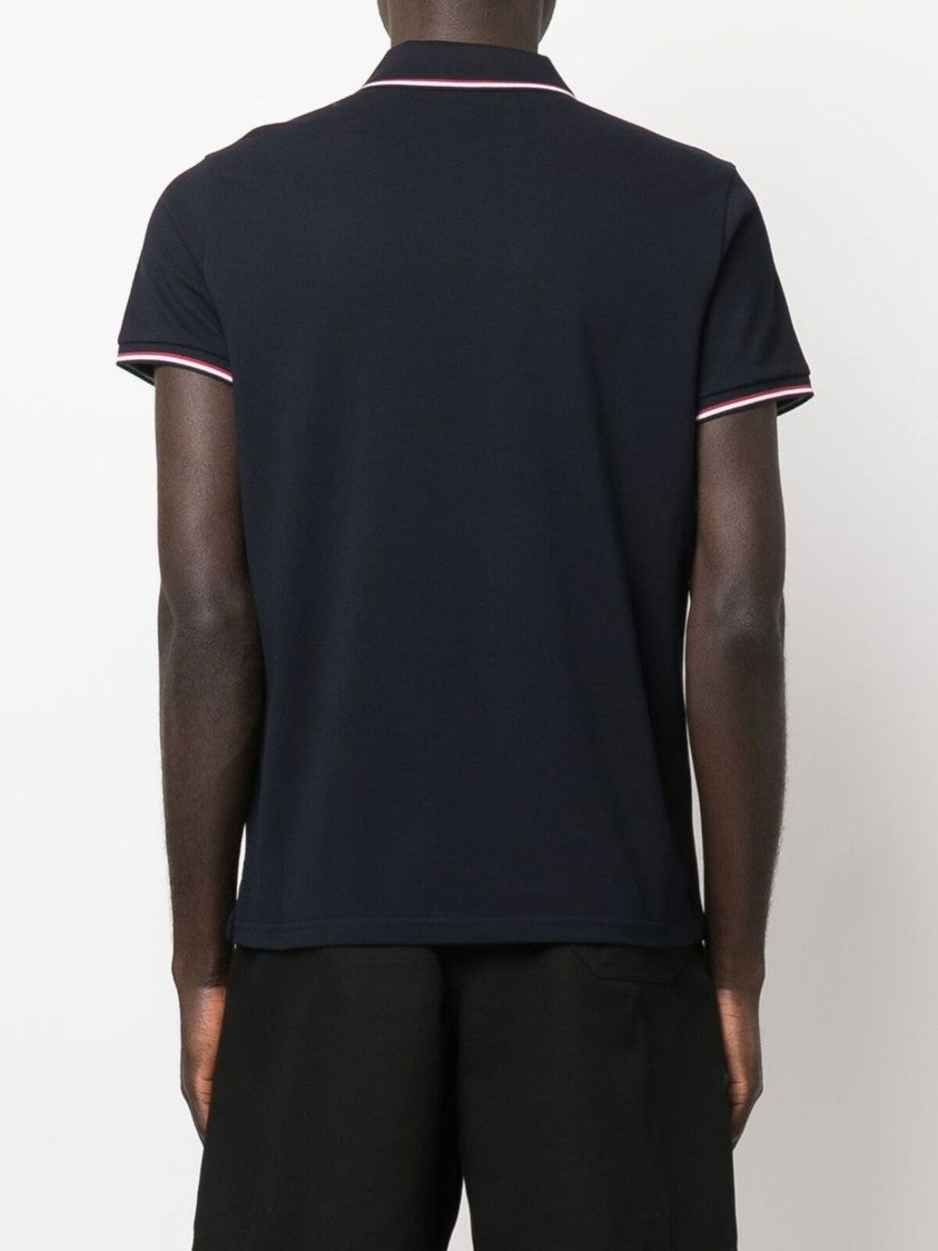 Moncler Short-Sleeve Polo Shirt With Ribbed Collar And Striped Accents