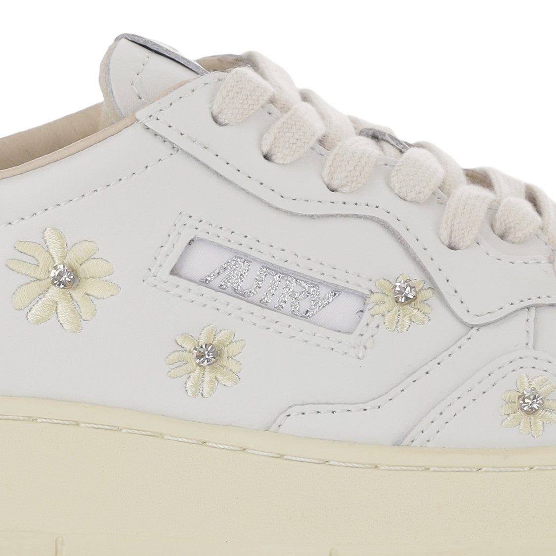 Autry Low Leather Sneakers With Embroidered Floral Details