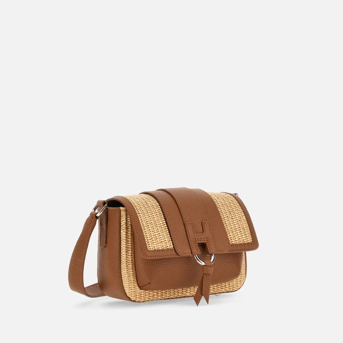 Hogan Beige Brown H01x Flap Bag Raffia Shoulder Bag