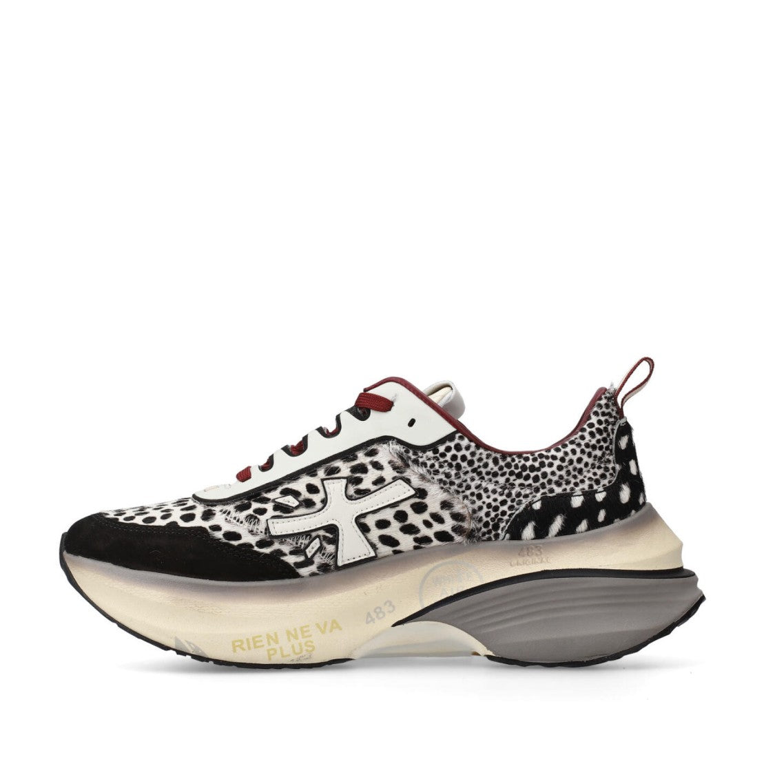 Premiata Hill Sneakers In Black And White Pony Hair With Black Suede And White Leather Inserts