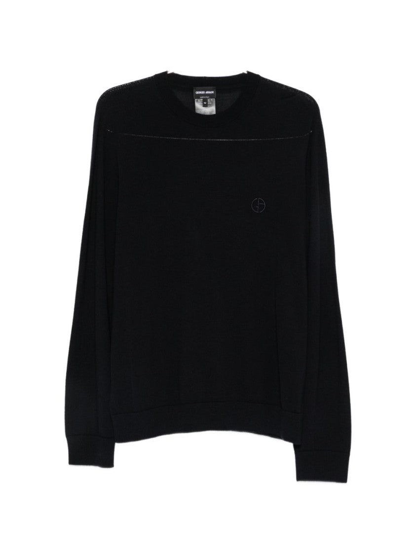 Giorgio Armani Black Crew Neck Virgin Wool Sweater