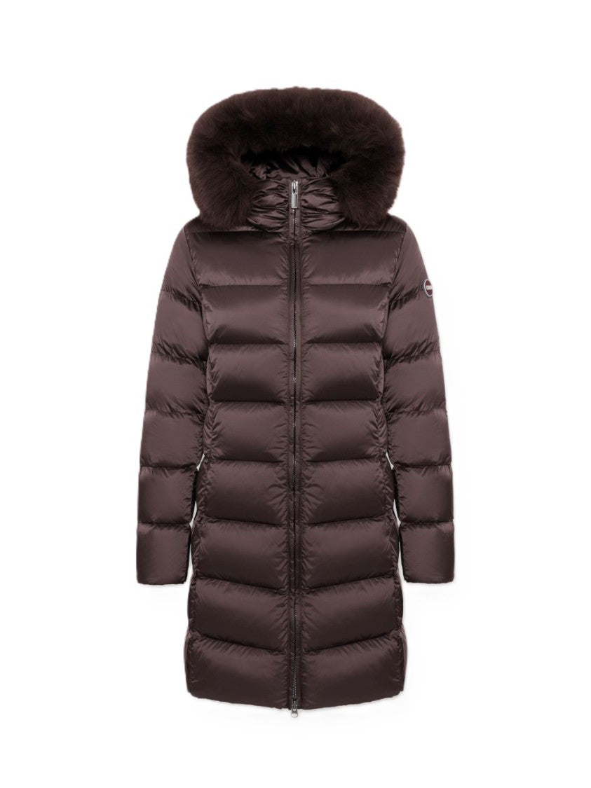 Colmar Plush Fur Trim Hooded Long Down Coat