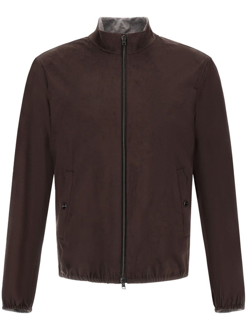 Herno Brown Matte Finish Jacket With High Collar
