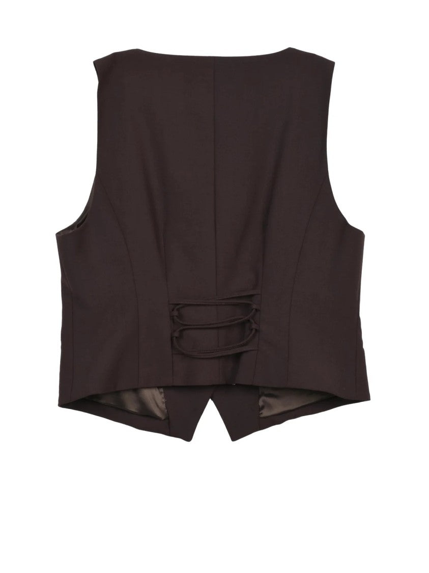 Marella Sport V-Neck Brown Sport Vest With Lace-Up Back Detail