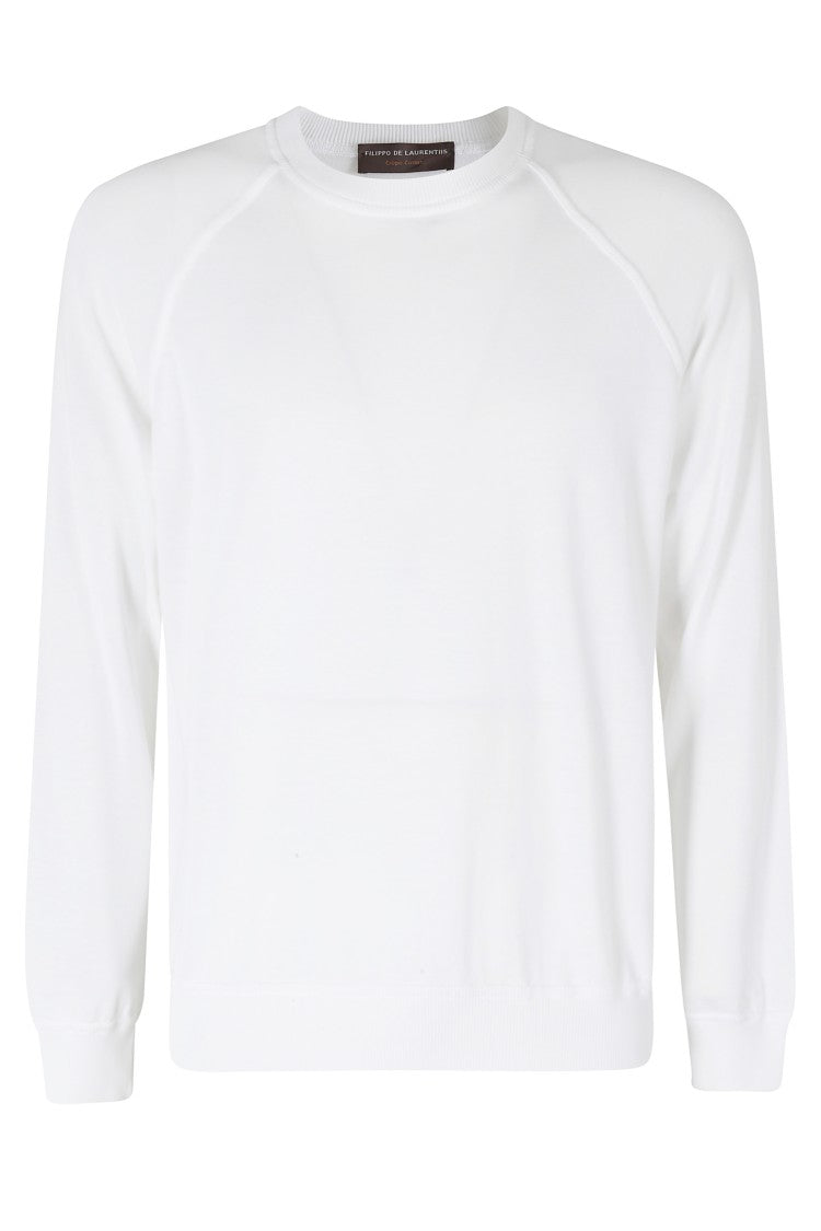 Filippo De Laurentiis White Sweatshirt-Cut Ribbed Crewneck Cotton Sweatshirt