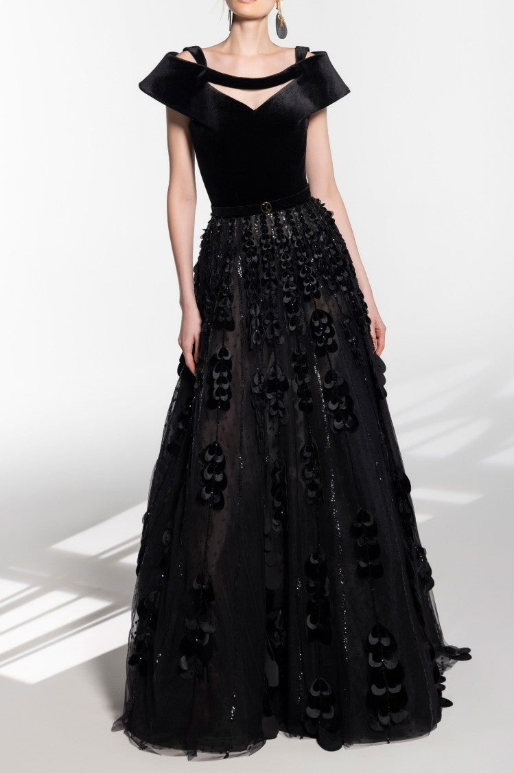 Saiid Kobeisy Beaded Tulle Skirt With Velvet Bodysuit