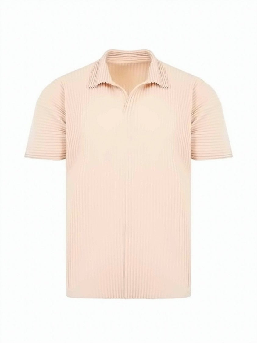 Homme Plissé Issey Miyake Short-Sleeve Pleated Top With Soft Collar And Relaxed Fit