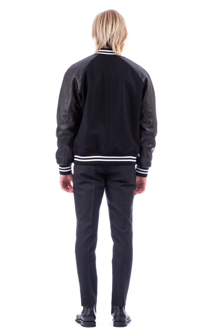 Pt Torino Bimaterial Leather-Wool Jacket With Baseball Collar