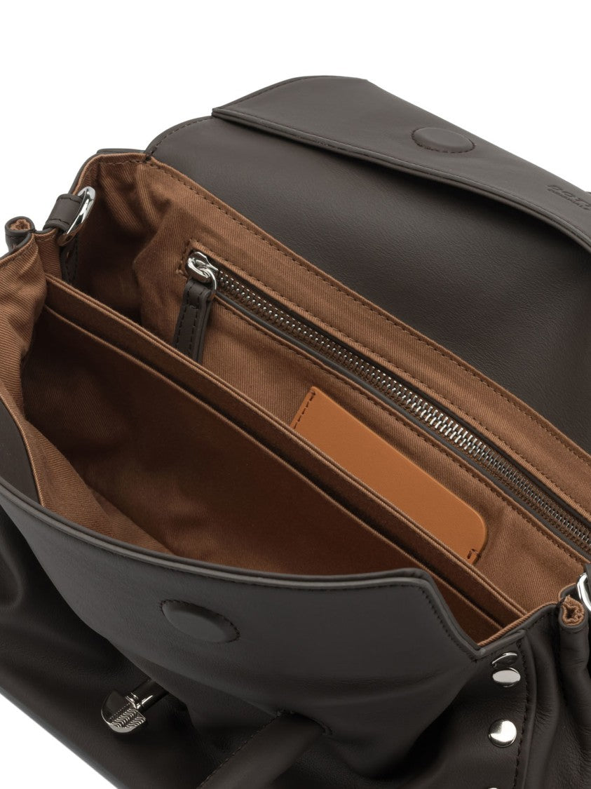 Zanellato Brown Leather Shoulder Bag With Silver-Tone Turn-Lock Closure
