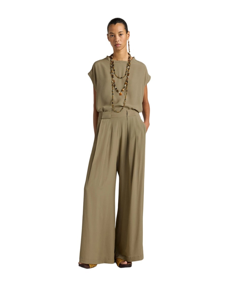 Momonì Acetate-Silk Crêpe Front-Pleats Wide-Leg Pants