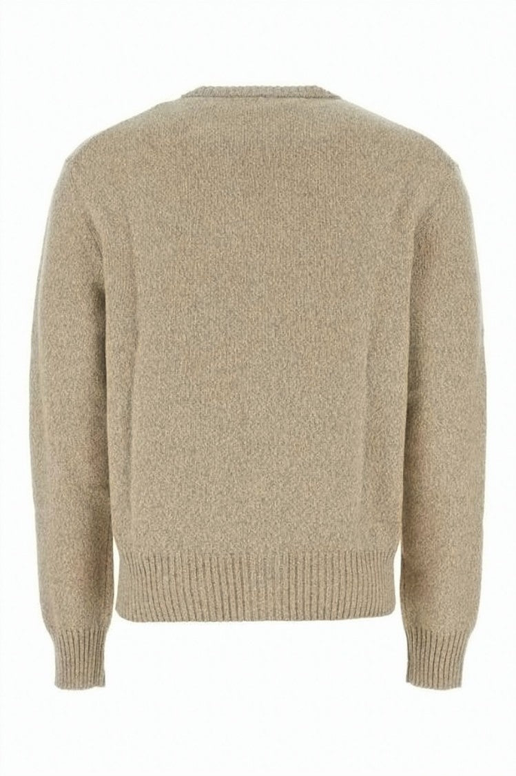 Ami Paris Textured Cashmere Blend Cardigan With Ribbed Details