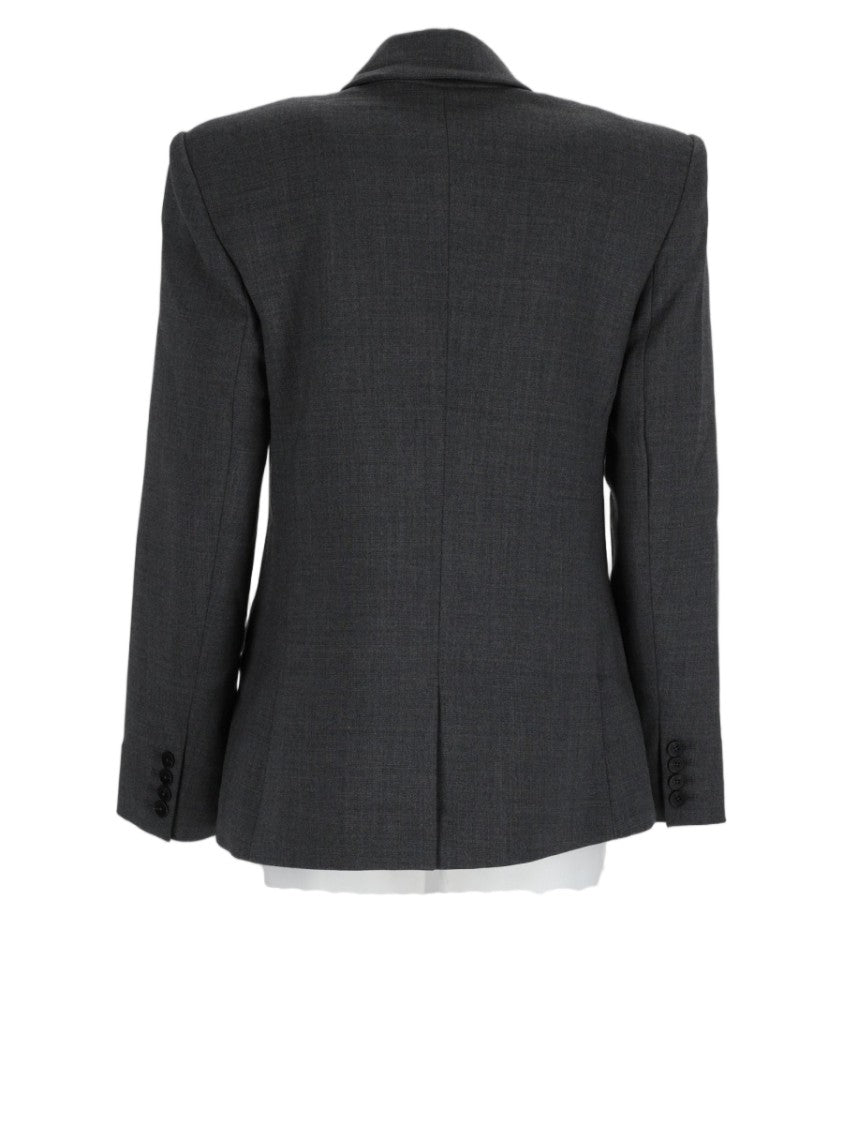 Self-Portrait Grey Feather Embellished Double-Breasted Blazer