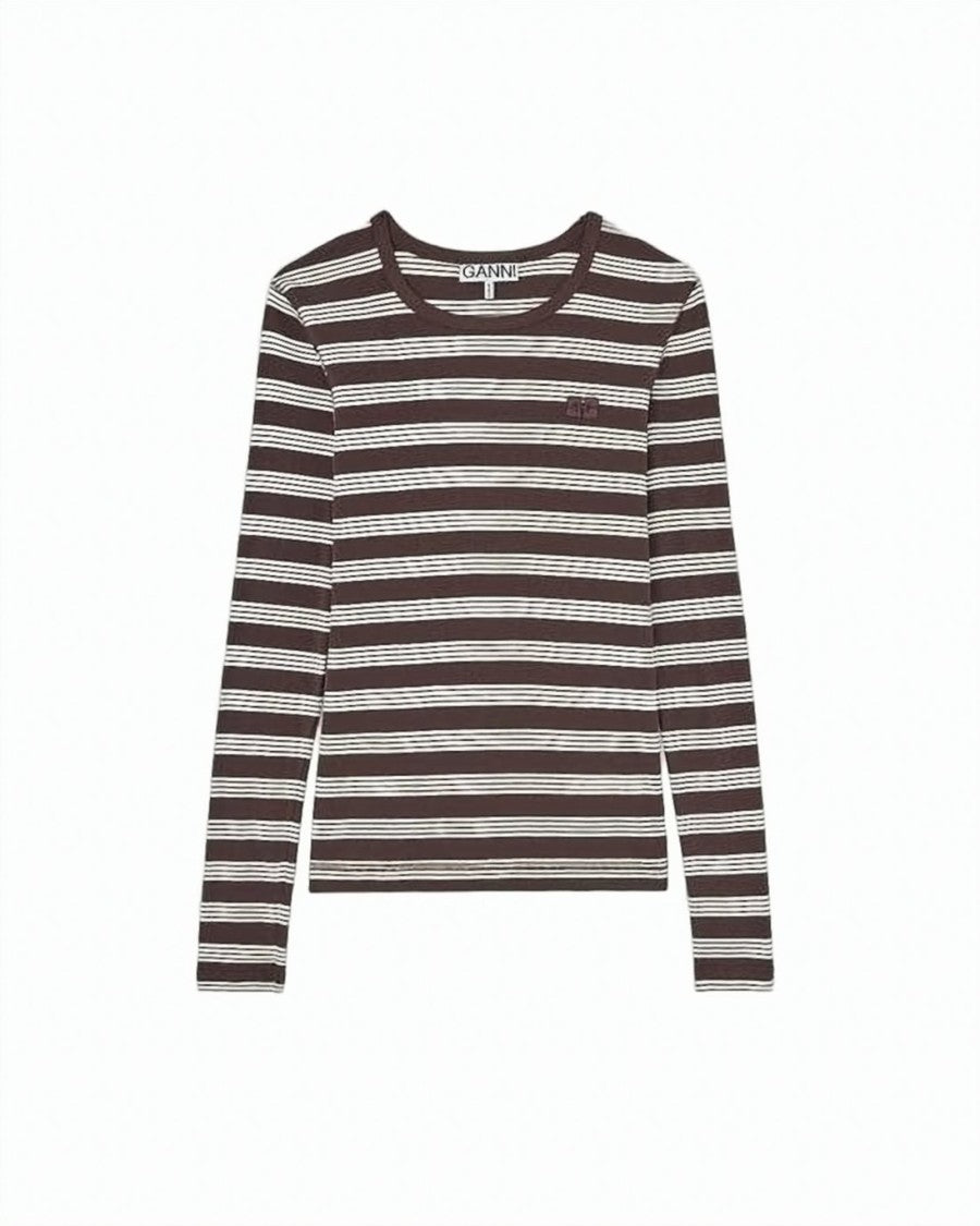 Ganni Fitted Long-Sleeved Top With Horizontal Stripes