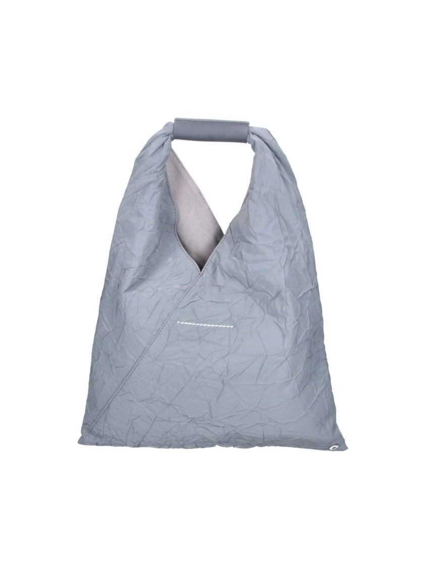 Mm6 By Maison Margiela Blue Medium Japanese Crinkled Faux Leather Bag