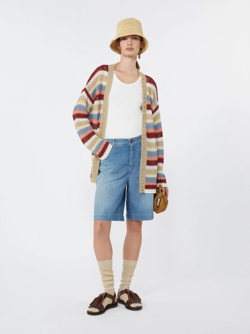 Max Mara Horizontal Stripe Knit Cardigan With Matching Belt