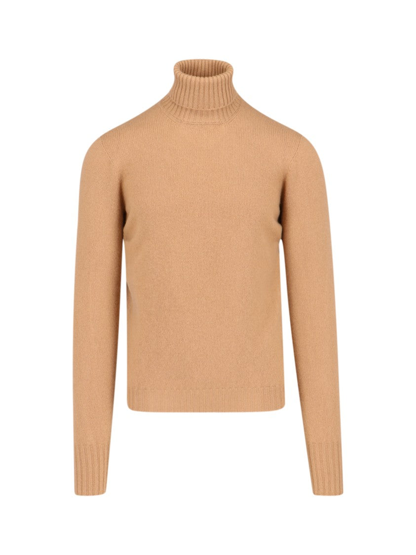 Drumohr Turtleneck Sweater In Brown Cashmere Ribbed Trim
