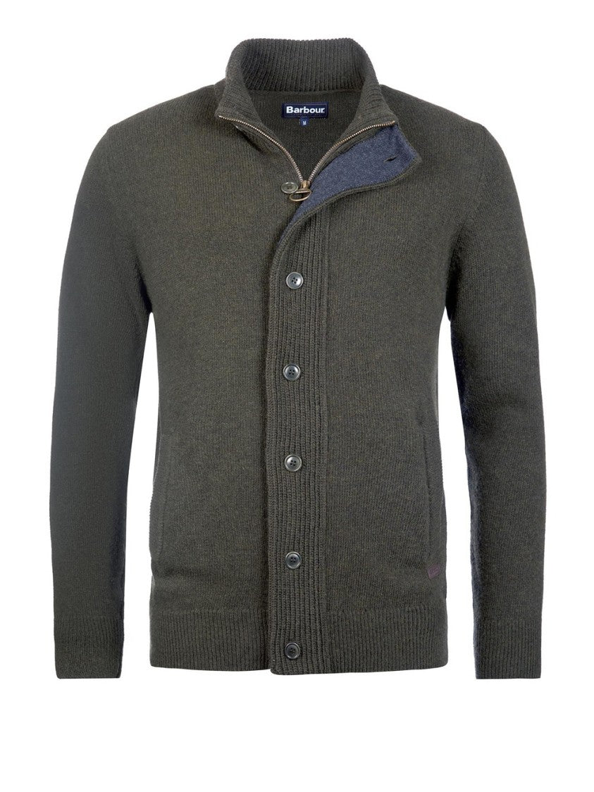 Barbour Essential Zip-Through Cardigan With Suede Elbow Patches