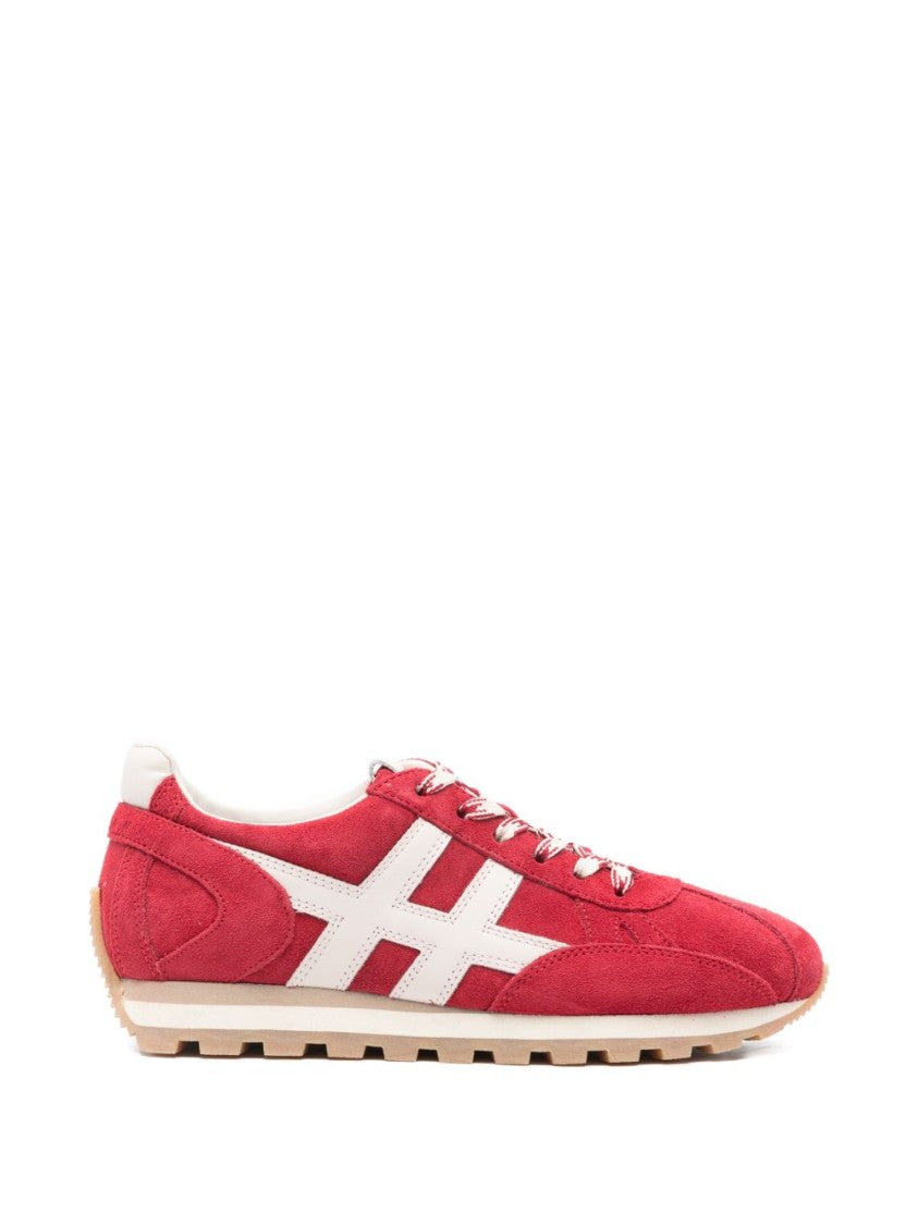 Hogan Low-Top Sneakers With Vibrant Red Suede Finish And Contrasting Details