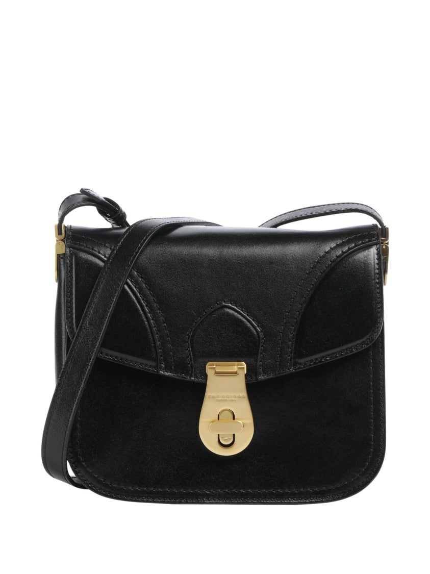 The Bridge Rectangular Black Shoulder Bag With Gold-Tone Turn Lock And Adjustable Strap