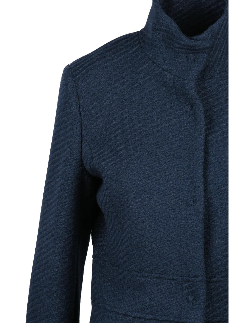Lakore Midnight Blue High-Collar Wool-Blend Coat