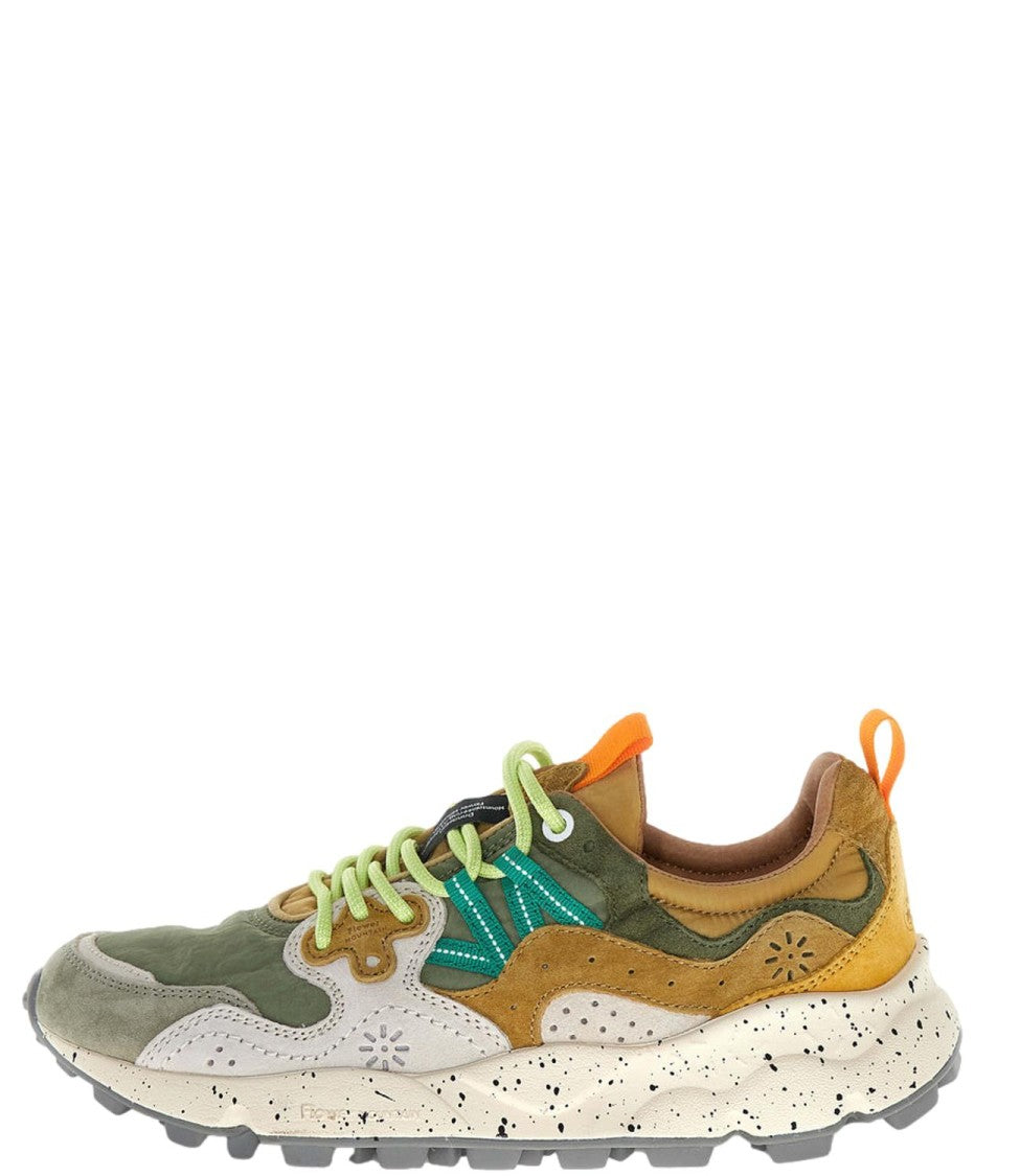 Flower Mountain Multi-Material Sneakers With Vibrant Accents And Chunky Sole