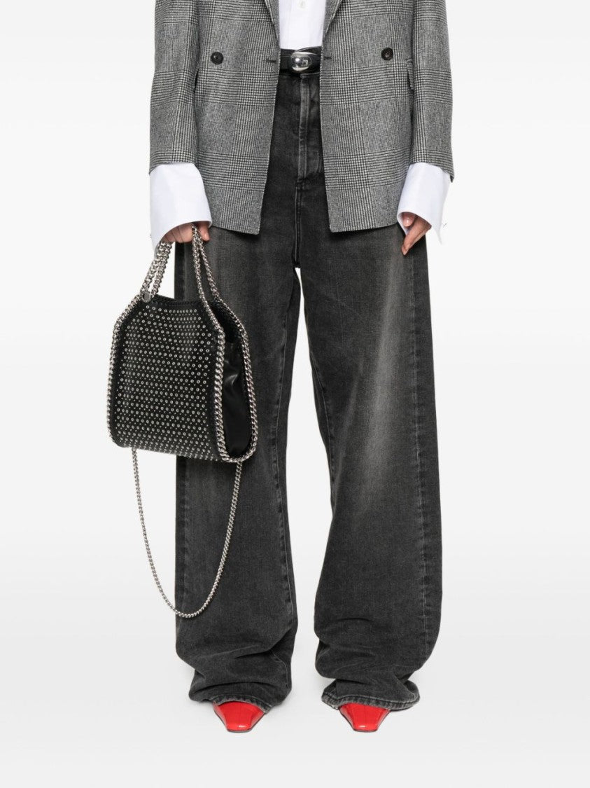 Stella Mccartney Structured Black Shoulder Bag With Perforated Design And Chain Strap