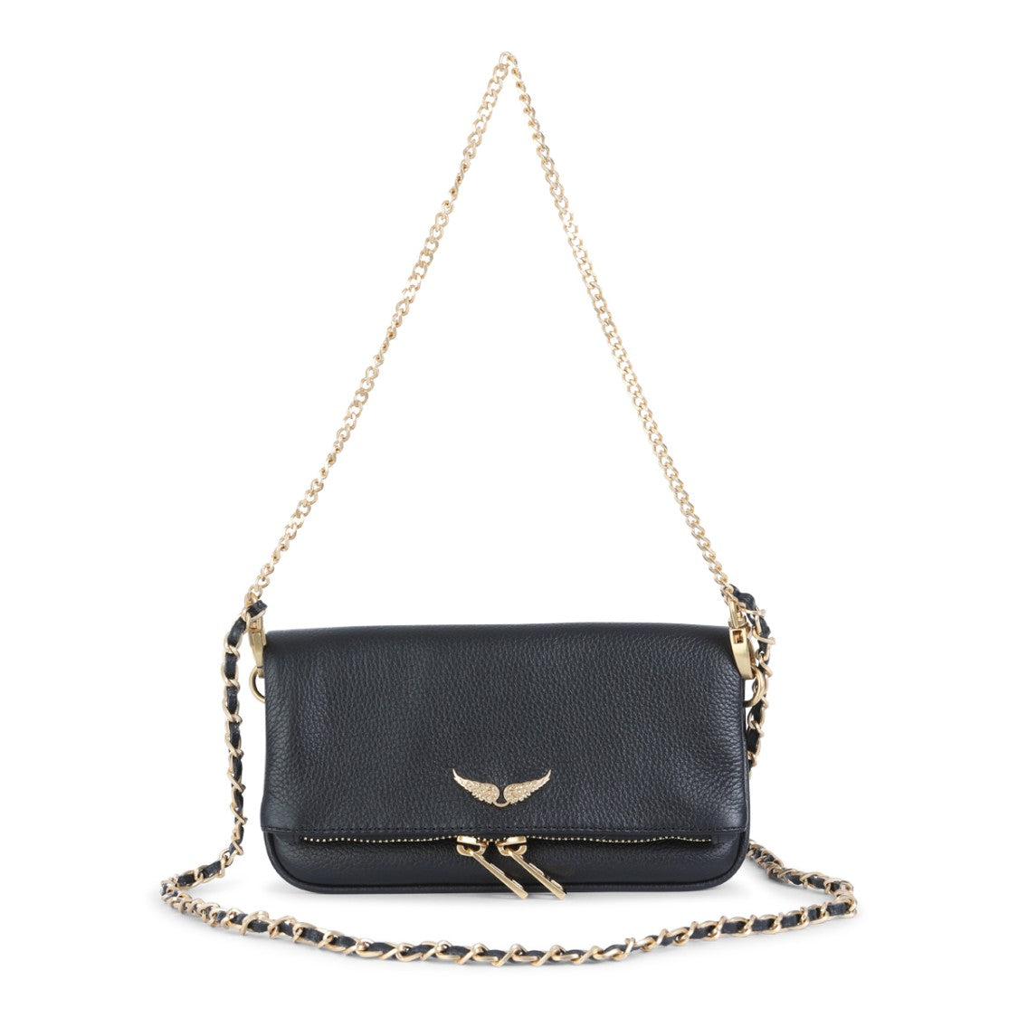 Zadig & Voltaire Textured Black Leather Rock Nano Shoulder Bag