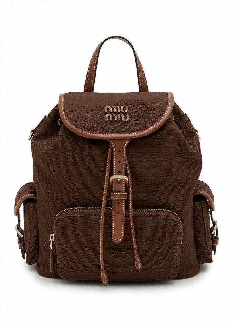 Miu Miu Canvas Tote Bag With Leather Trim