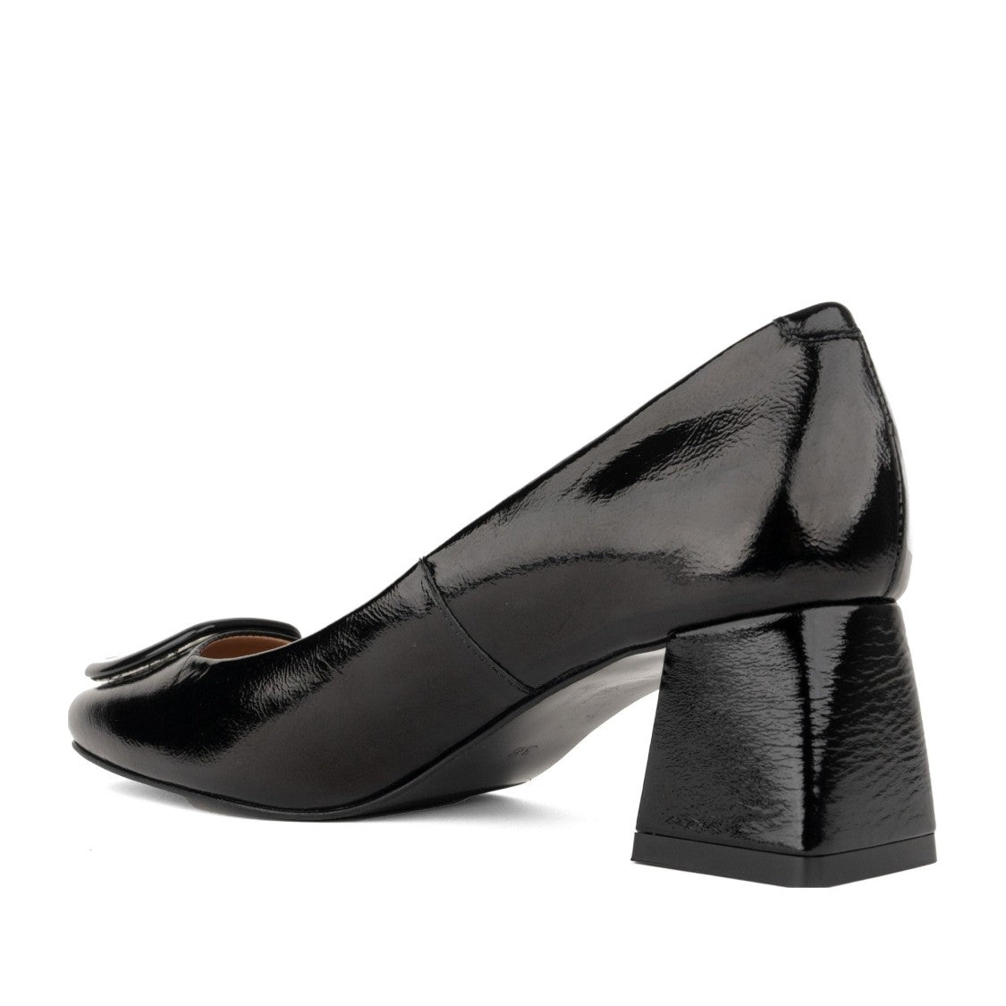 Sergio Moretti Black Glossy Rounded Buckle Detail Leather Dress Pumps