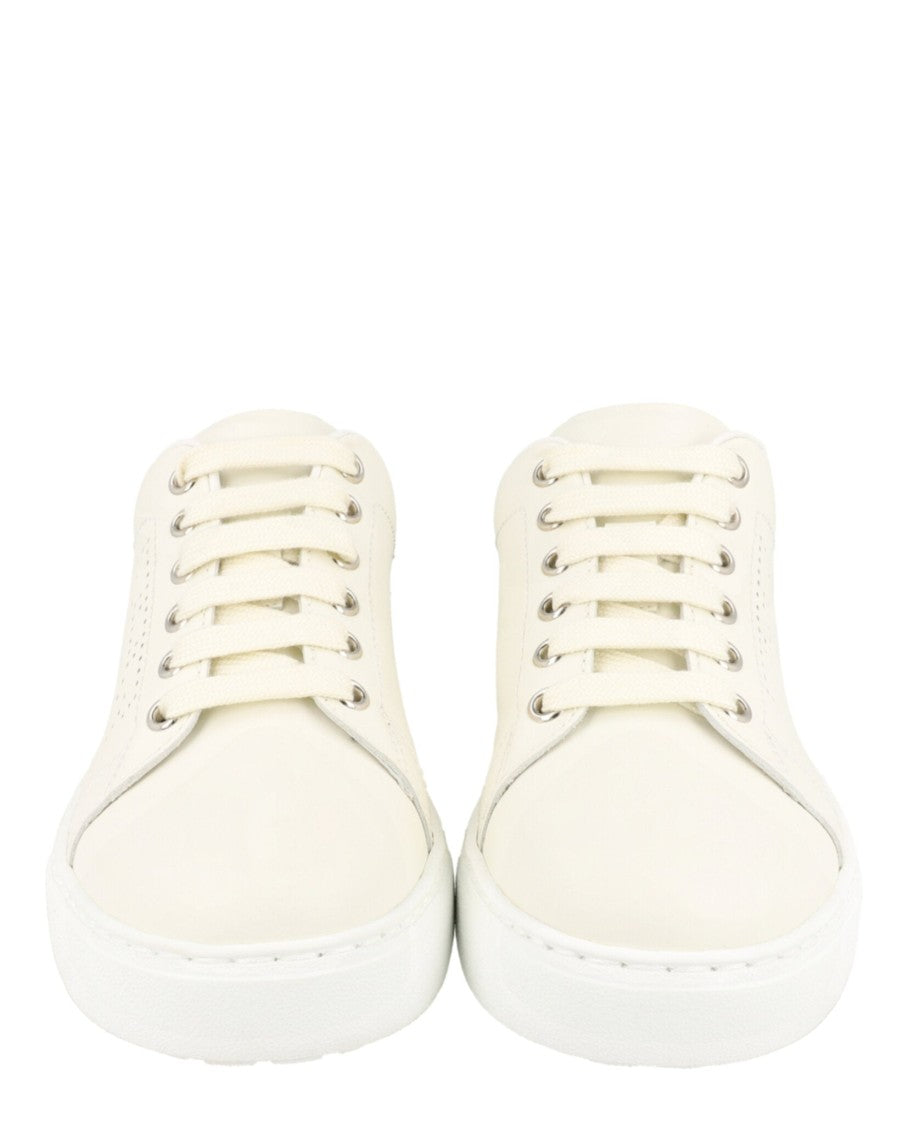 Ferragamo White Calfskin Leather Low-Top Sneakers With Gancini Detailing