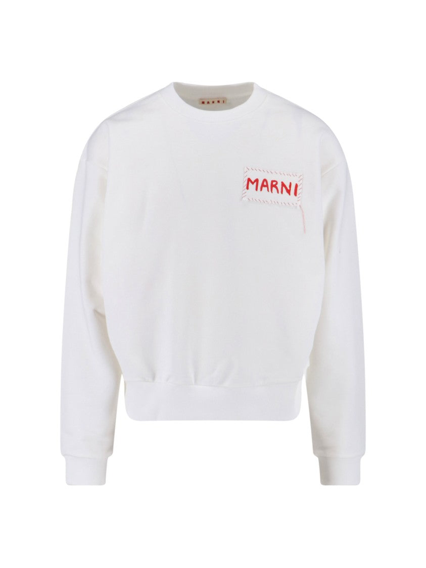 Marni Cropped White Sweater With Bold Chest Patch