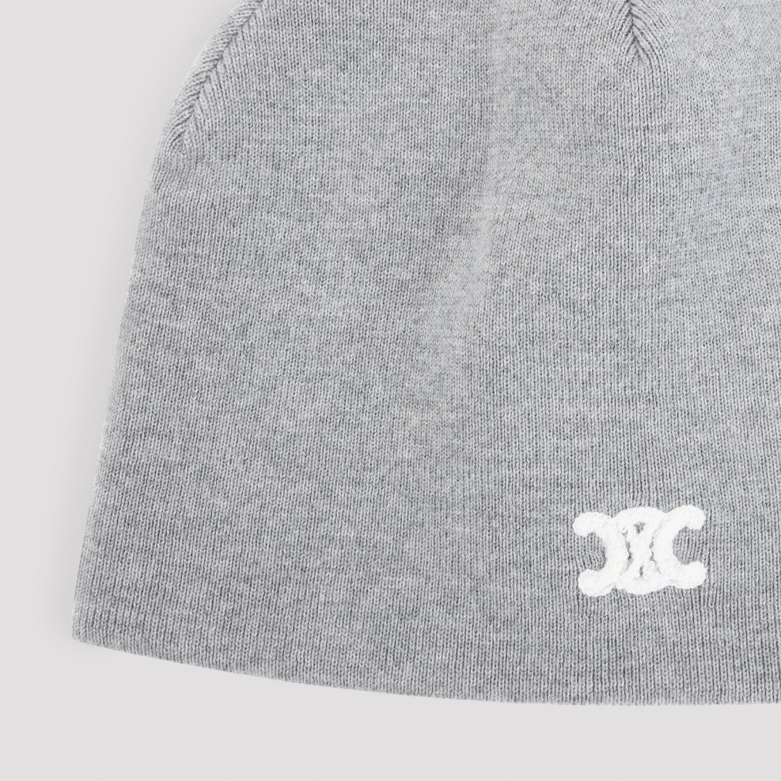 Celine Triomphe Grey Wool Beanie With Contrasting Logo Embroidery