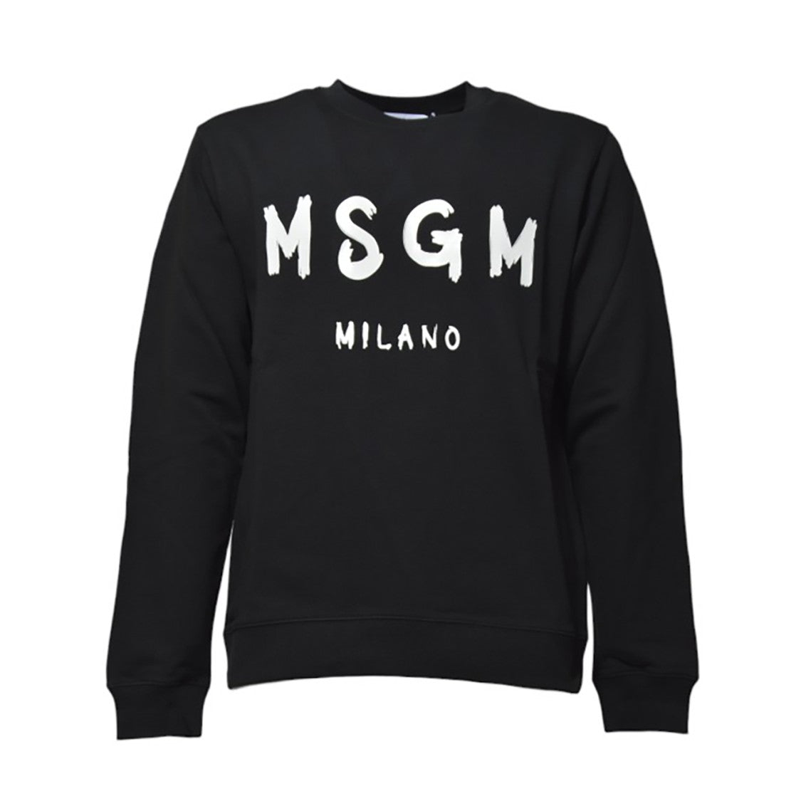 Msgm Black Cotton Crewneck Sweatshirt With Brush Logo Print