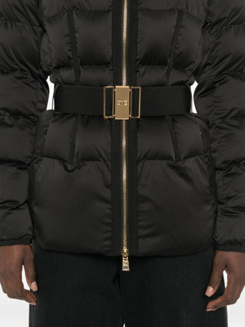 Elisabetta Franchi Quilted Padded Jacket With Gold Hardware And Belted Design