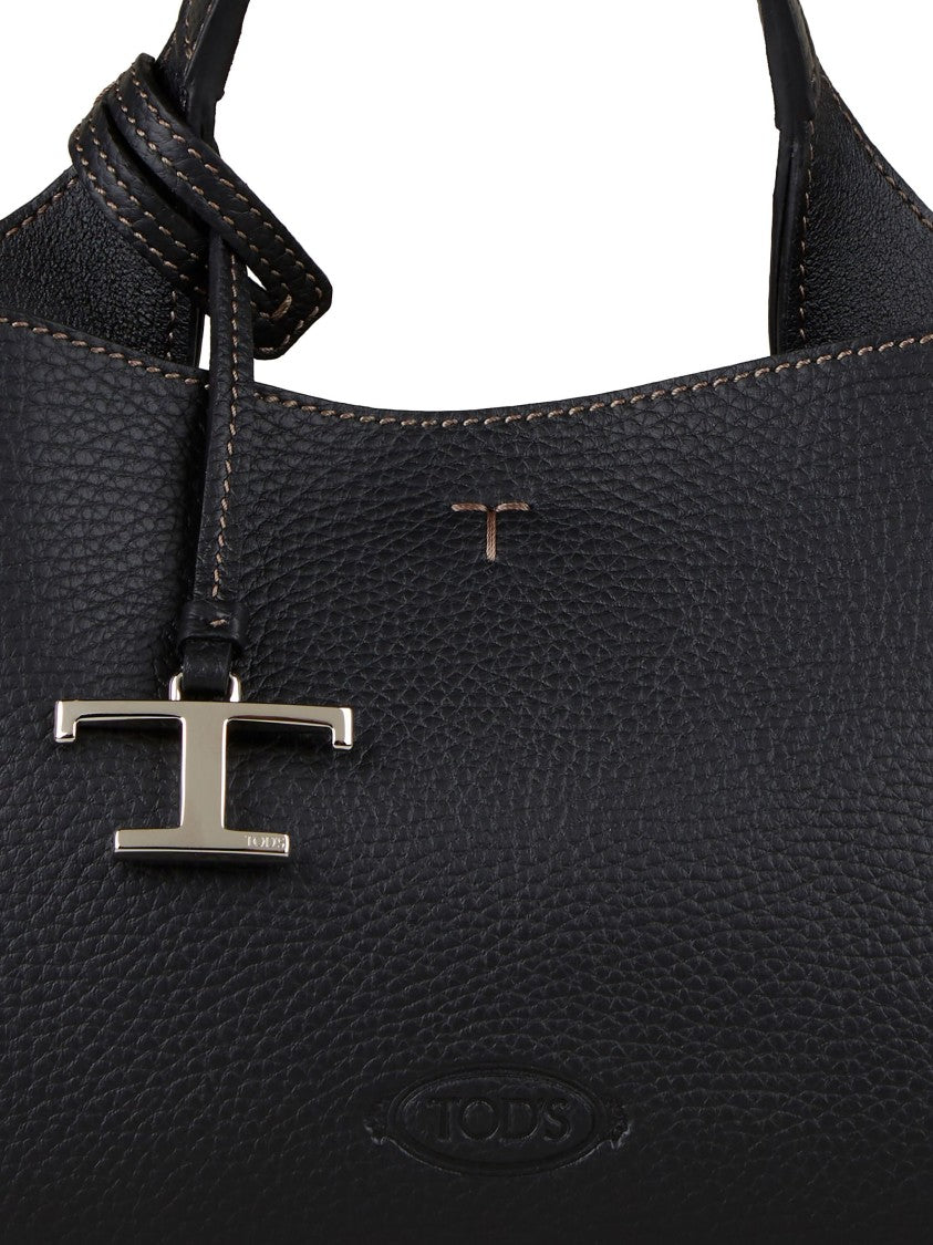 Tod's Structured Textured Leather Handbag With Silver Charm