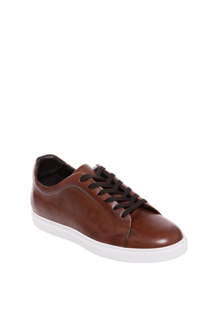 Pantofola D'oro Brown Hand-Tamponed Padded Collar Leather Sneakers