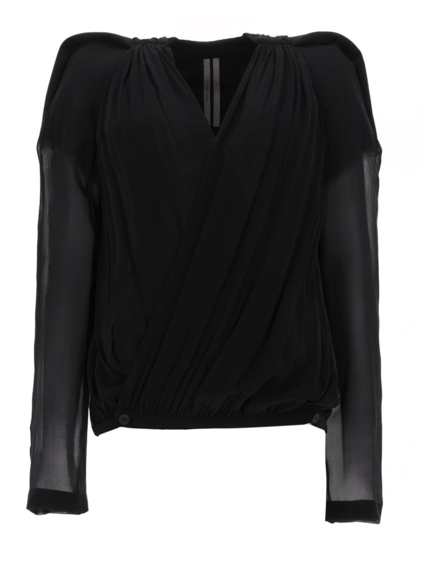 Rick Owens Neutral Mary Draped Voluminous Cotton Blazer