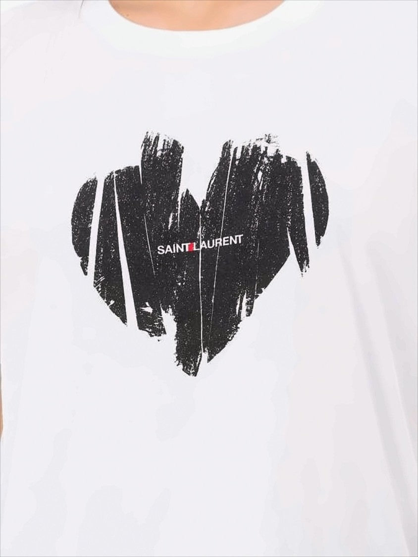 Saint Laurent White Cotton Saint Laurent T-Shirt With Bold Heart Graphic